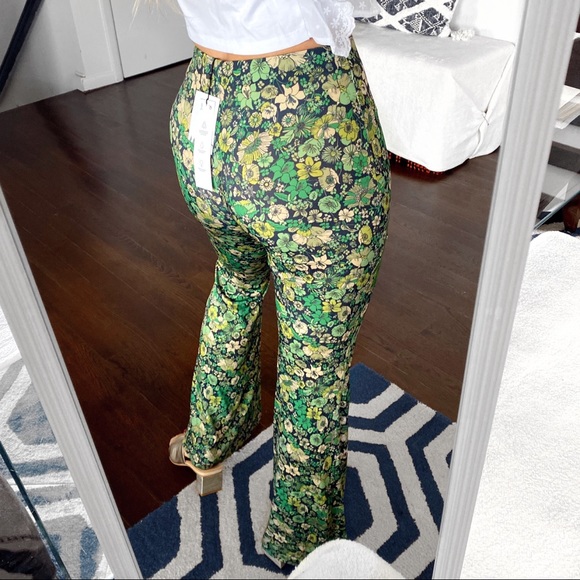 🌿 ZARA BOHO BLACK GREEN FLORAL HIGH WAIST LEGGINGS! - Picture 5 of 12
